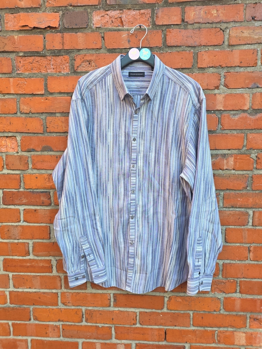 Jhane Barnes Striped Button Down Shirt XXL/Tall Blue Gray Silk Blend (C3)